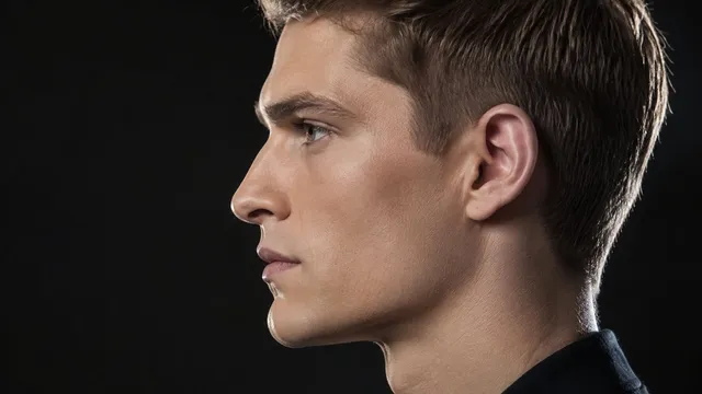 AI-generated illustration: a man's face in strict side profile, showing the brow, cheekbone, nose, lips and chin.