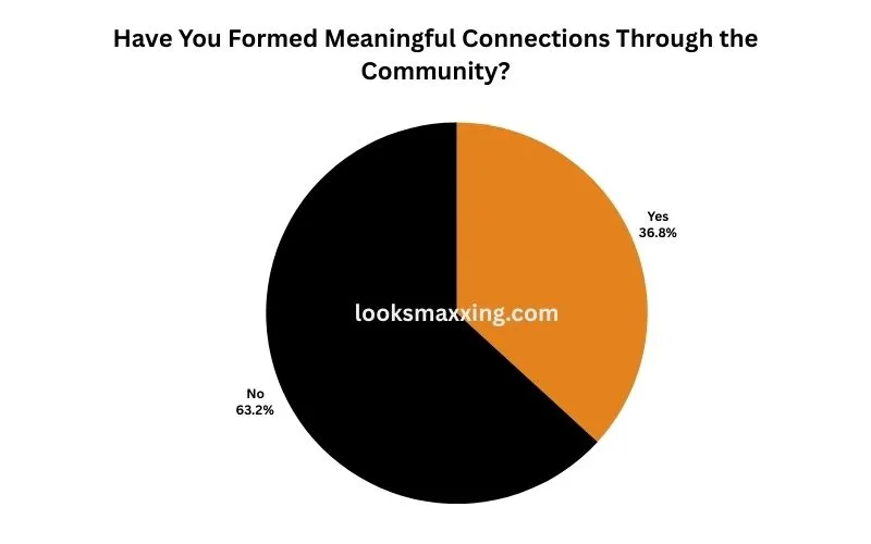 Pie chart. 63.2% said they had not formed meaningful connections through the community; 36.8% said they had.