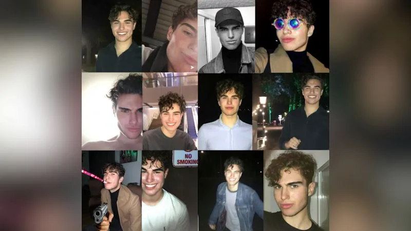 Larsanova photo collage showing various stages of his looksmaxxing ascension and social life