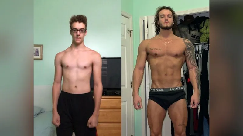 ZyzzReincarnate full body before and after looksmaxxing transformation from skinny teenager to muscular physique