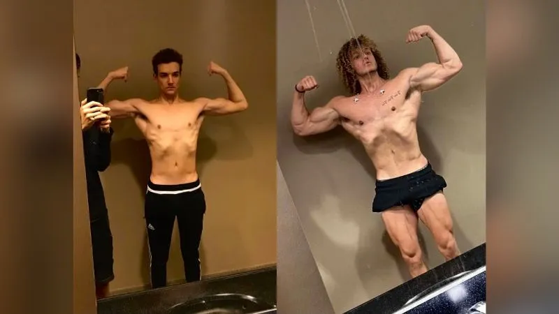 ZyzzReincarnate before and after muscle gain transformation during looksmaxxing journey